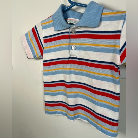 Vintage Healthtex Striped Polo Shirt White Blue Yellow Red Size 3T Preppy - Picture 4 of 5